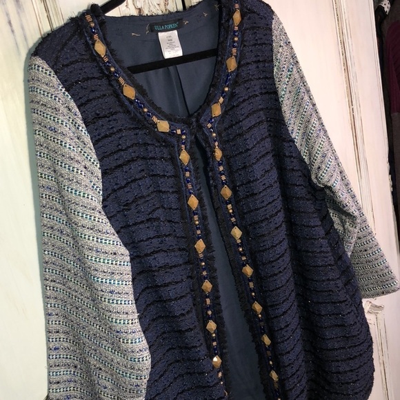 Ulla Popken Navy Tweed Long Sleeve Beaded Embellished Jacket Size 20/22 - Picture 2 of 12